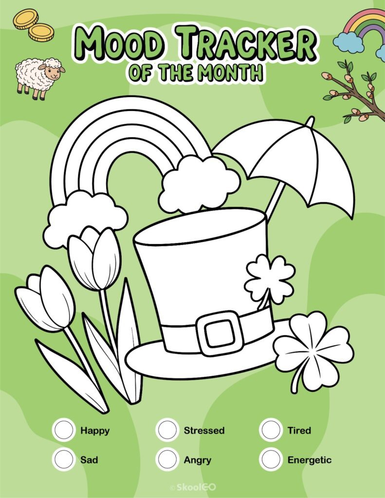 Printable March mood tracker page
