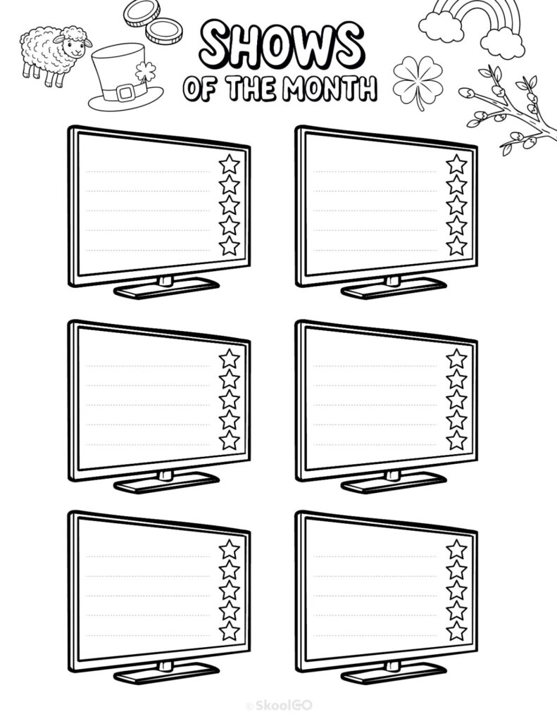 Printable March shows for journaling, planning, and reminders in black and white