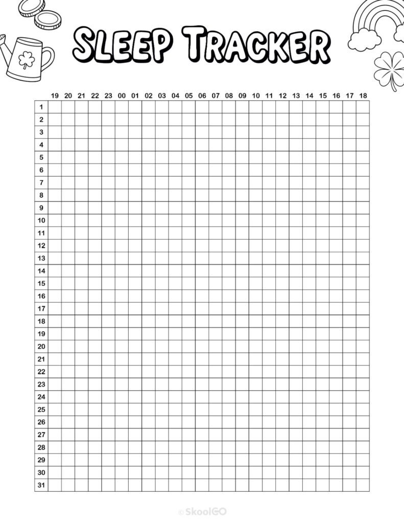 Printable March sleep tracker planner page in black and white