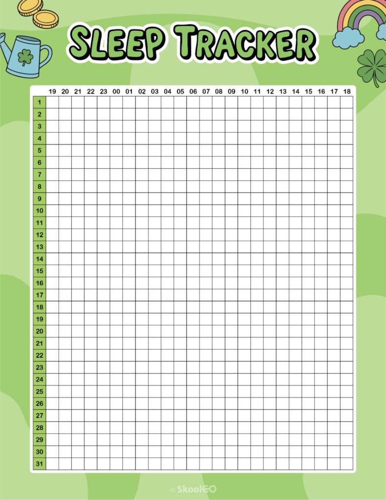 Printable March sleep tracker planner page