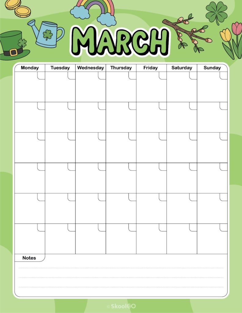 March monthly journal planner printable page