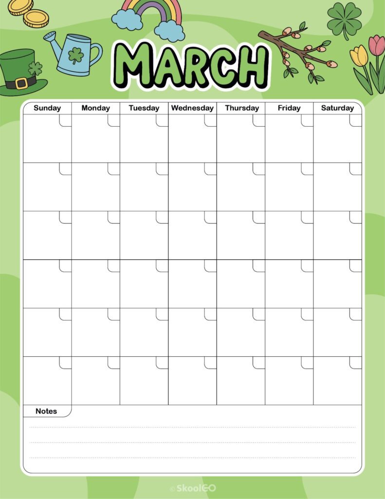 Printable weekly journal planning page for March
