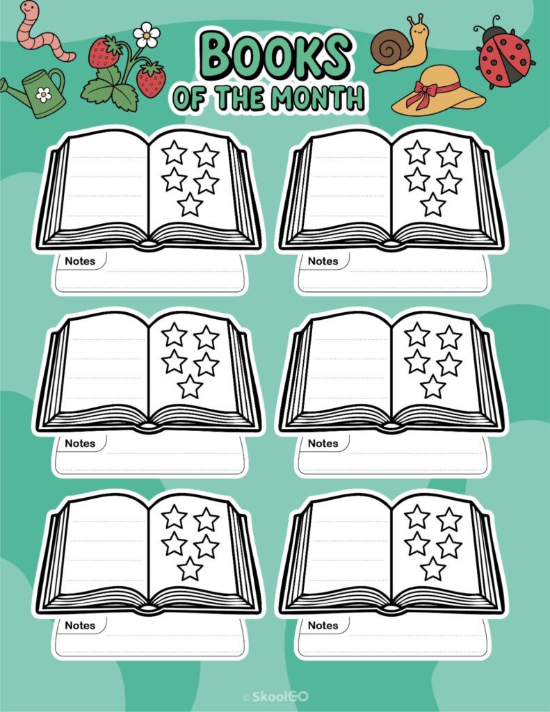Printable May books page for journaling, planning, and reminders