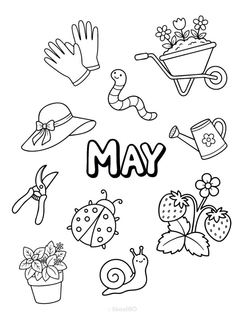 May Journal Planner Bundle printable cover page in color in black and white