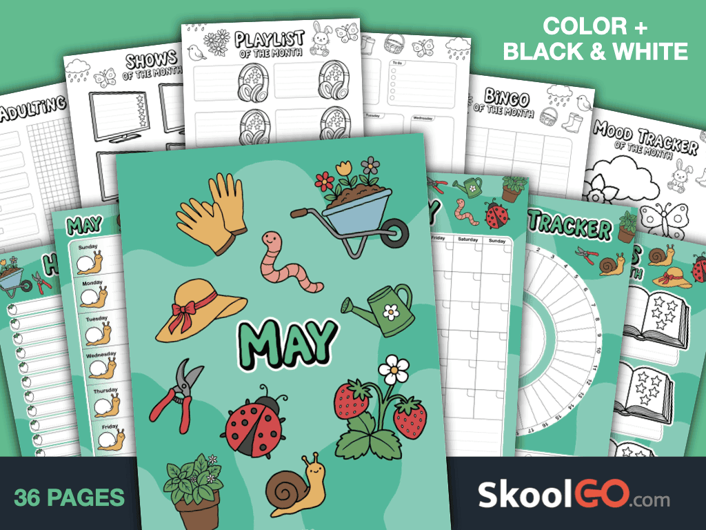 Free Printable May Journal Planner Bundle with calendars, trackers, journals, and planning pages