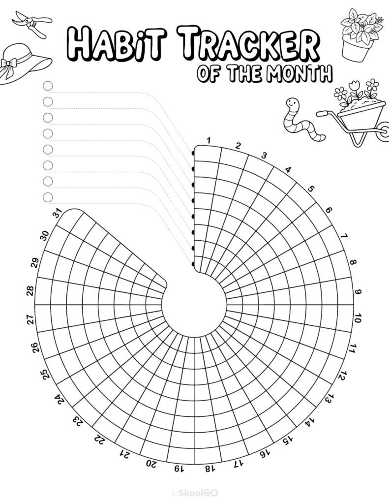 Printable May habit tracker calendar page in black and white
