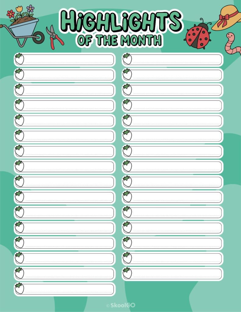 Printable May highlights page for journaling, planning, and reminders