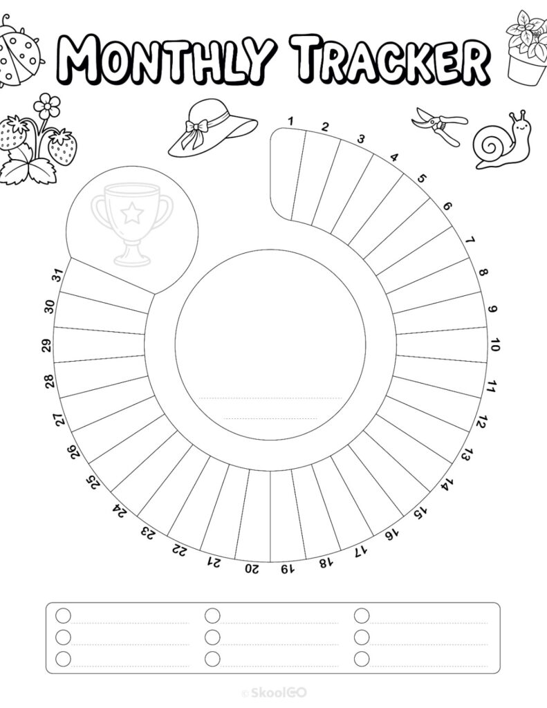 Printable May monthly tracking page in black and white