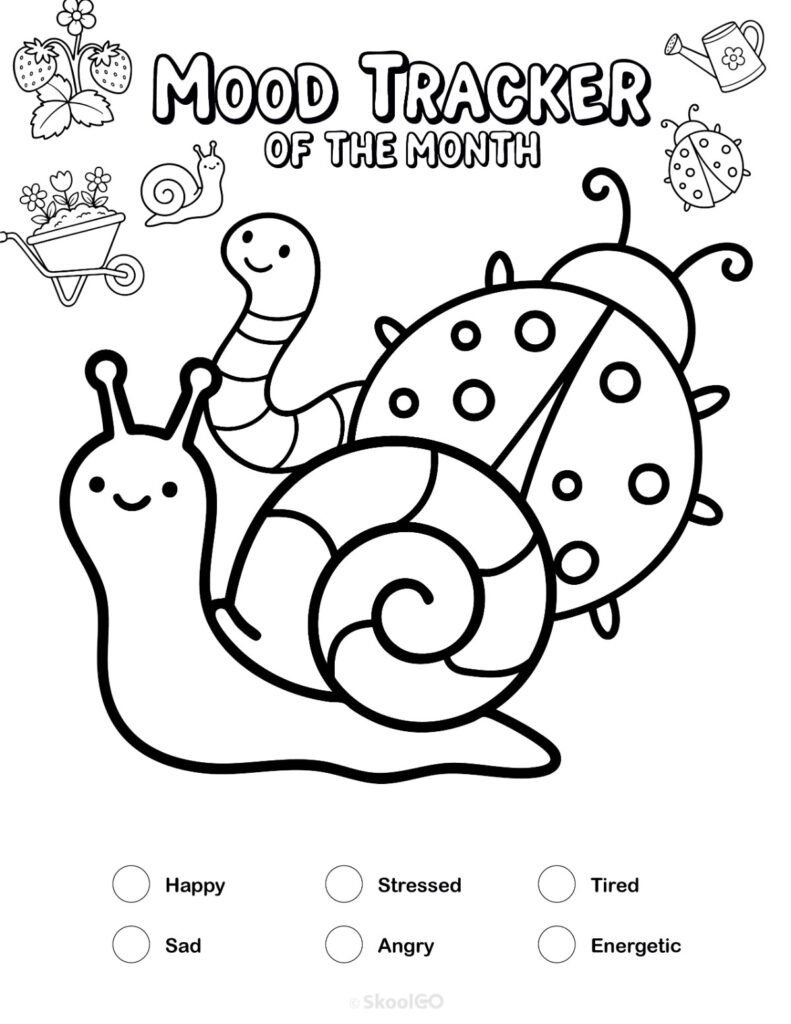 Printable May mood tracker page in black and white