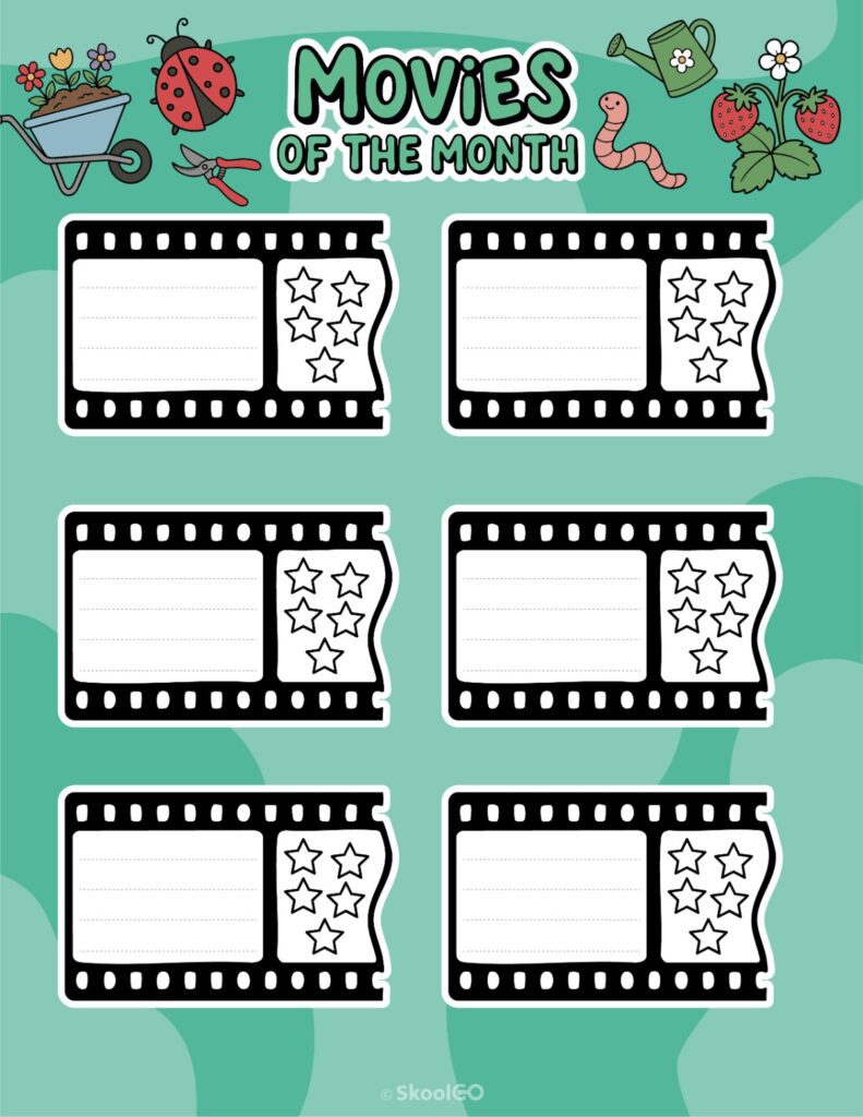 Printable May movies page for journaling, planning, and reminders