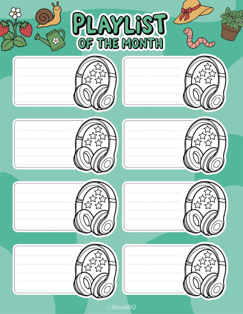 Printable May playlists page for journaling, planning, and reminders