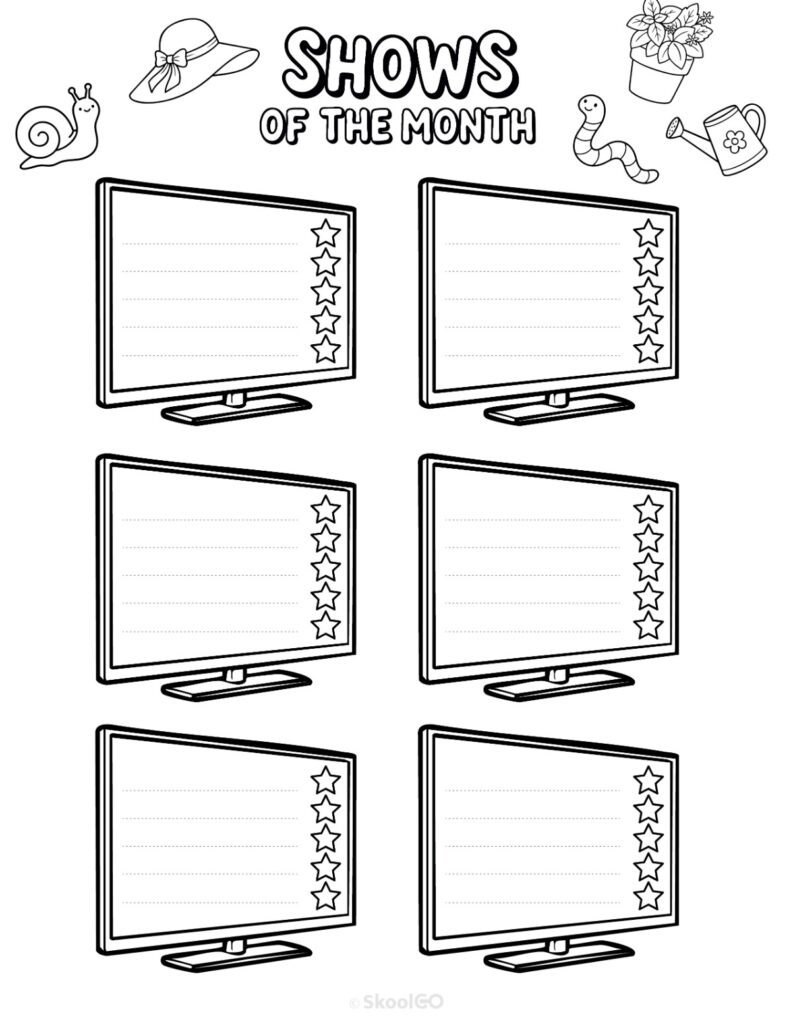 Printable May shows for journaling, planning, and reminders in black and white