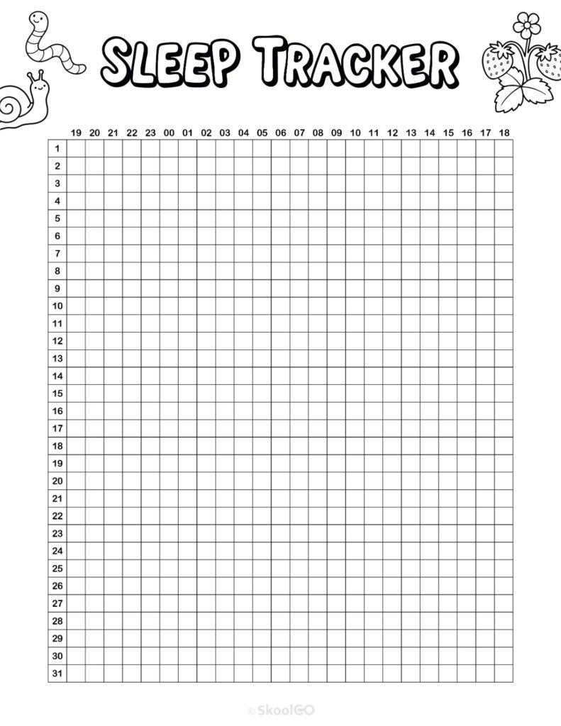 Printable May sleep tracker planner page in black and white