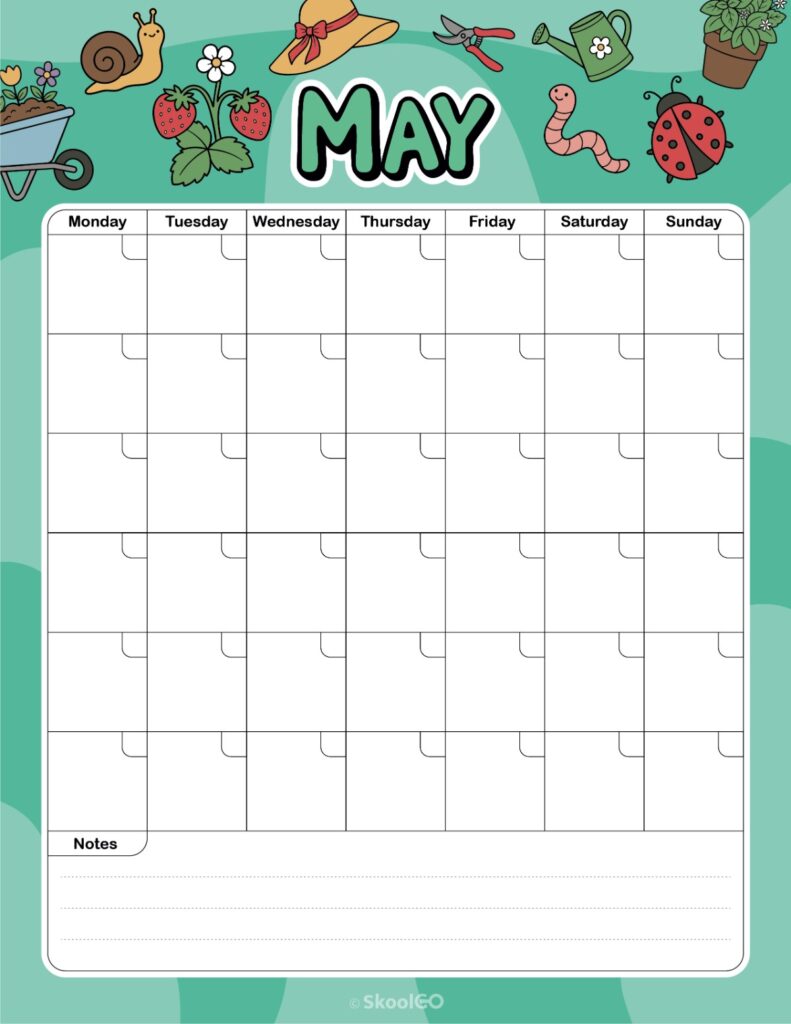 May monthly journal planner printable page