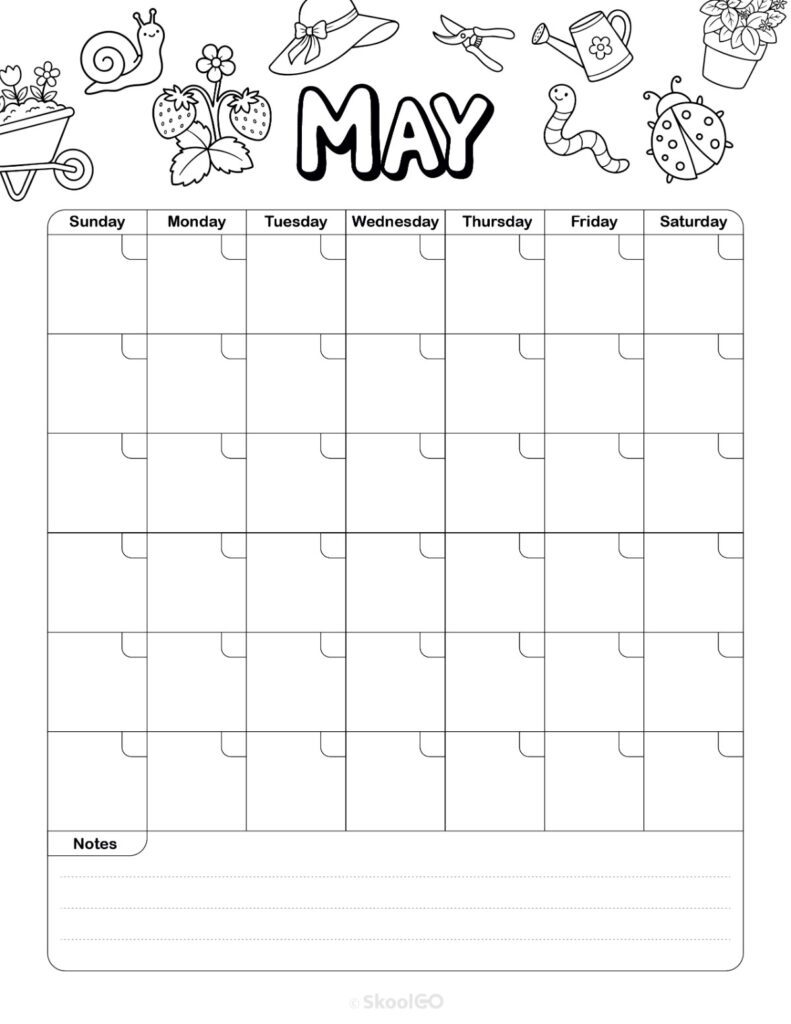 Printable weekly journal planning page for May in black and white