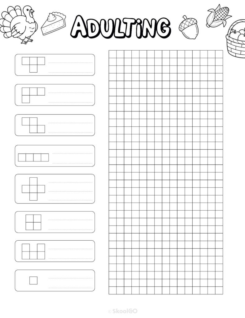 Printable November adulting tracker planner page in black and white
