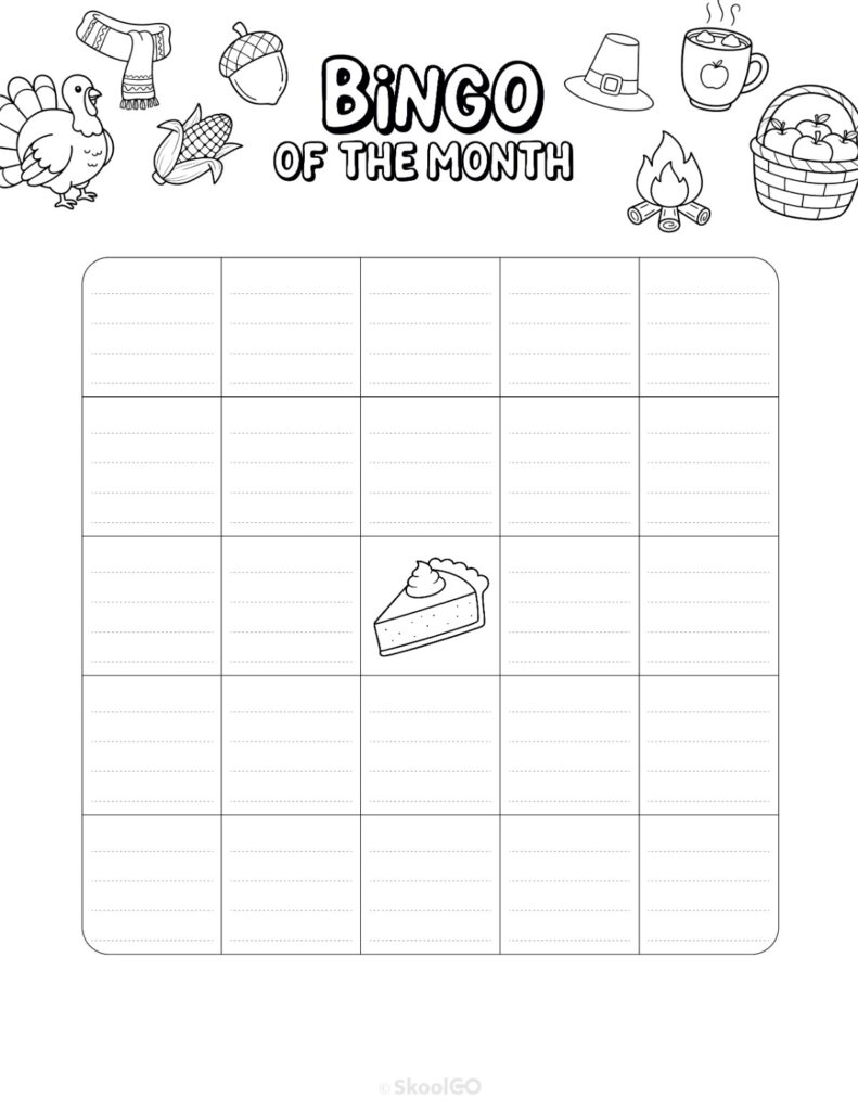 November Bingo Activity Black and White Printable November bingo activity page for journaling and planning in black and white