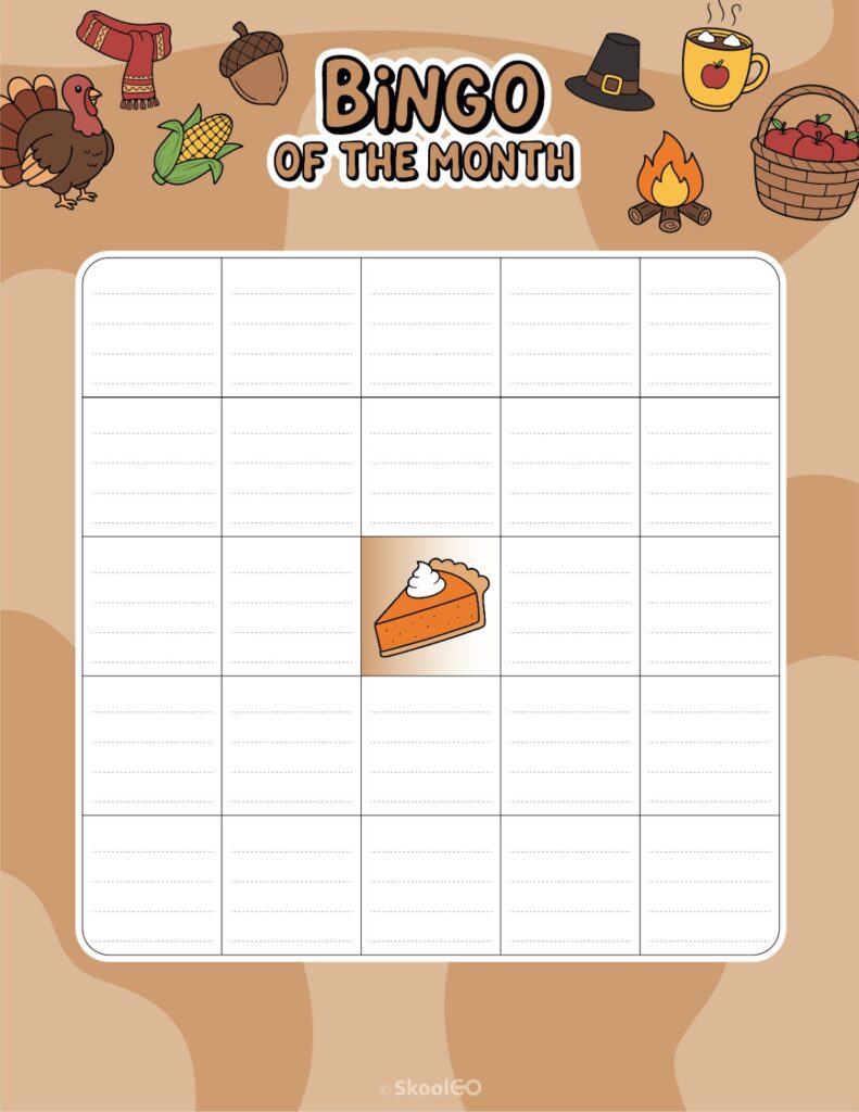 November Bingo Activity Printable November bingo activity page for journaling and planning