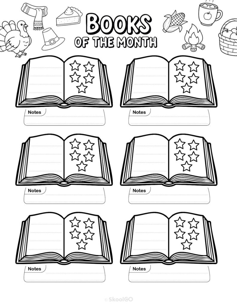 November Books Page Black and White Printable November books page for journaling, planning, and reminders in black and white