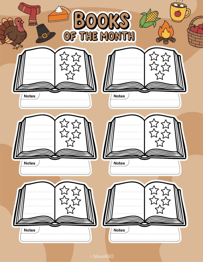 November Books Page Printable November books page for journaling, planning, and reminders