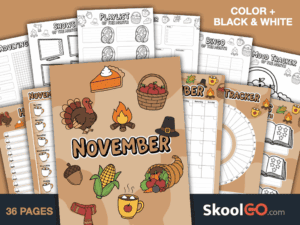 Free Printable November Journal Planner Bundle with calendars, trackers, journals, and planning pages