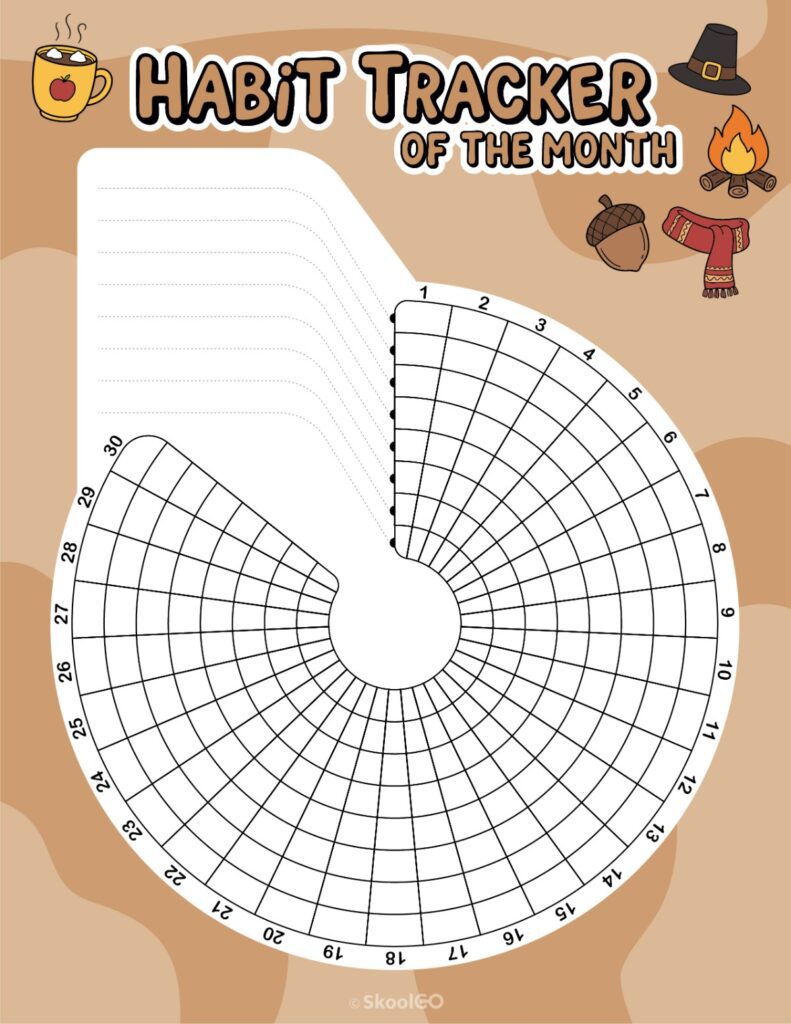 Printable November habit tracker calendar page