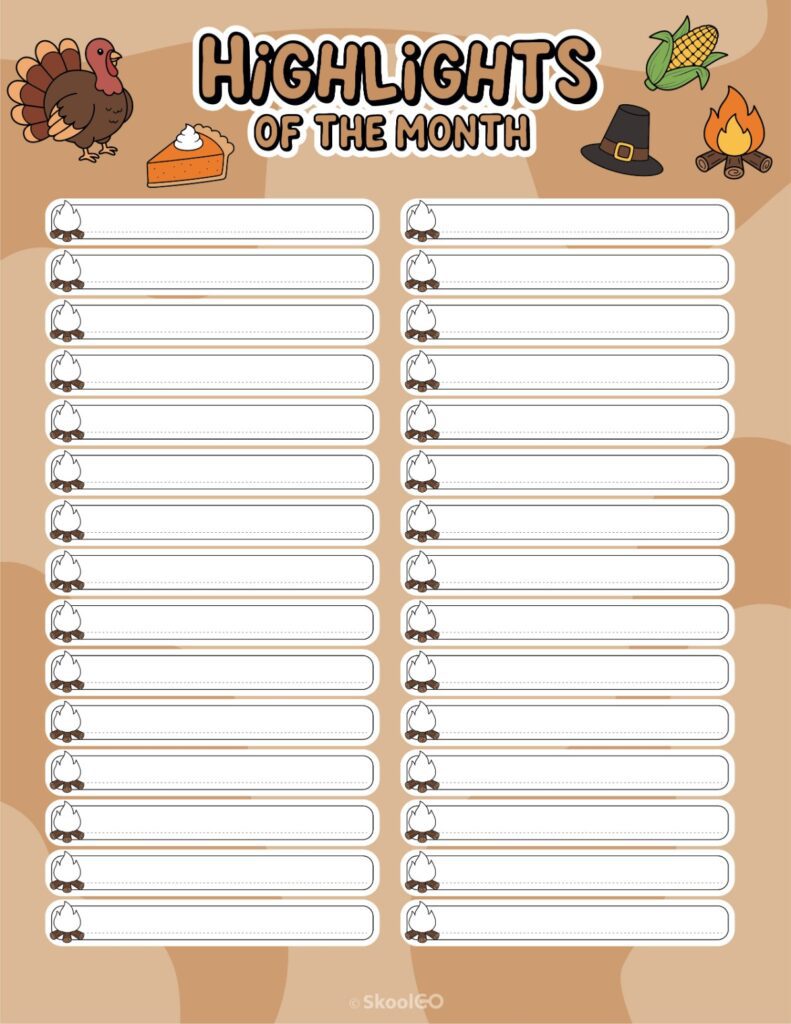 November Highlights Page Printable November highlights page for journaling, planning, and reminders