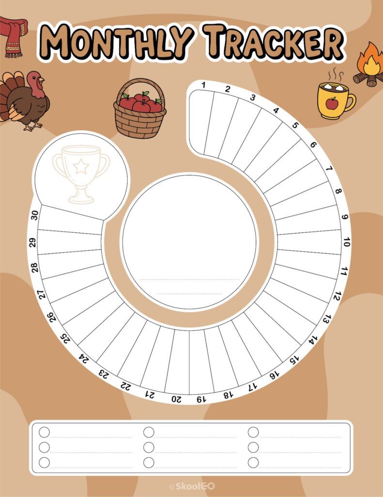 Printable November monthly tracking page