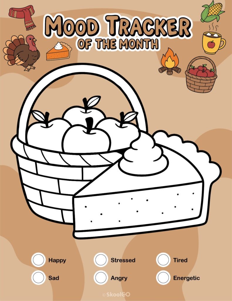 Printable November mood tracker page