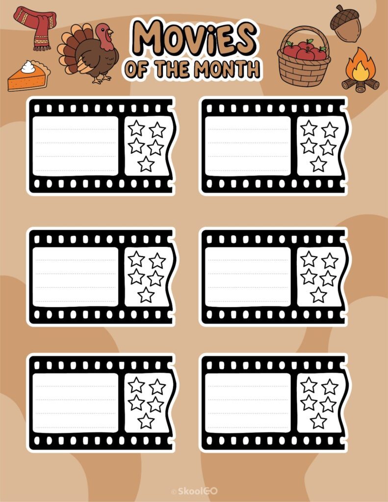 November Movies Page Printable November movies page for journaling, planning, and reminders