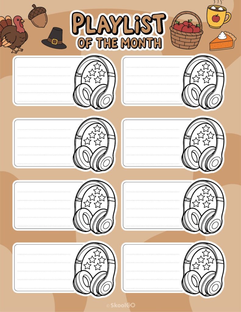 November Playlists Page Printable November playlists page for journaling, planning, and reminders