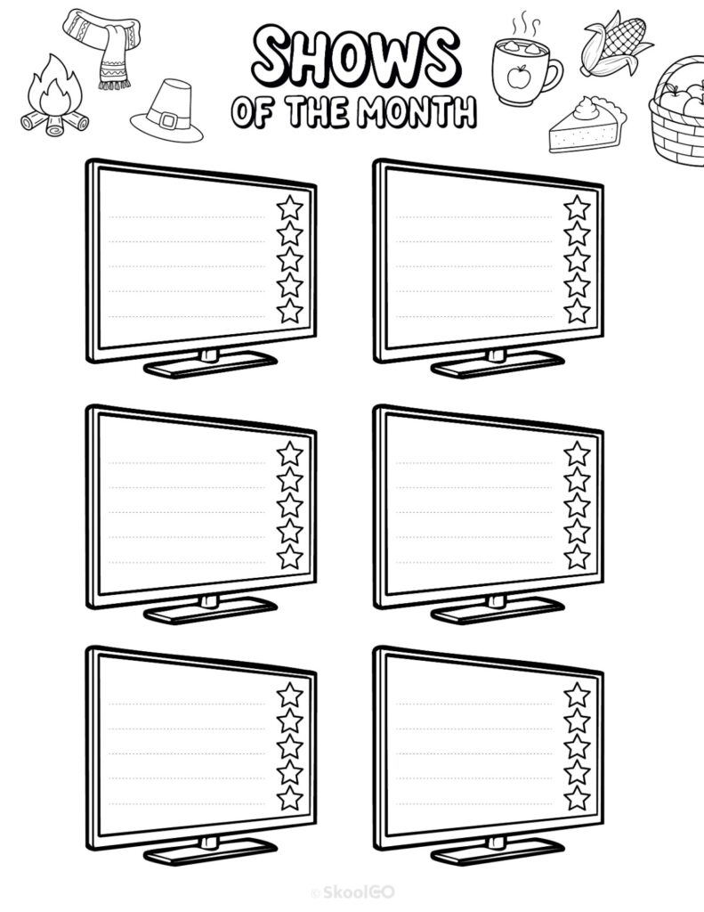 November Shows Page Black and White Printable November shows for journaling, planning, and reminders in black and white