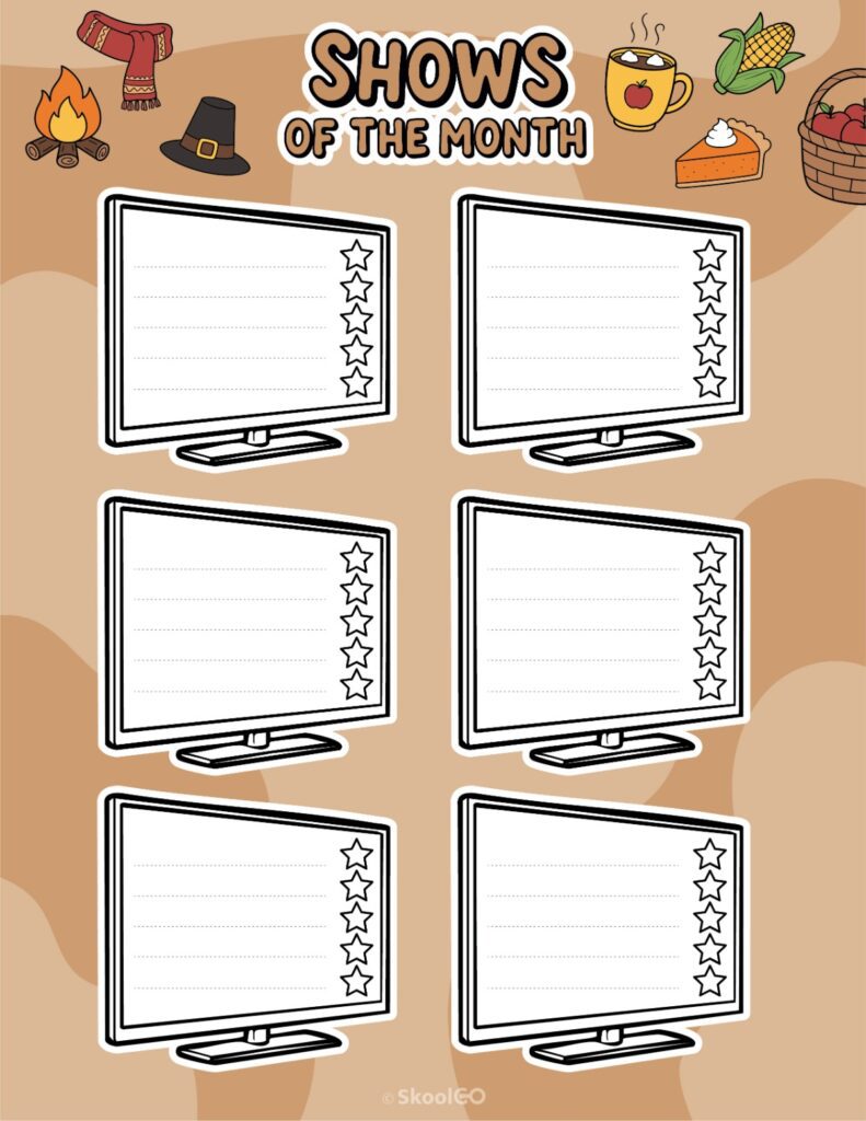 November Shows Page Printable November shows for journaling, planning, and reminders