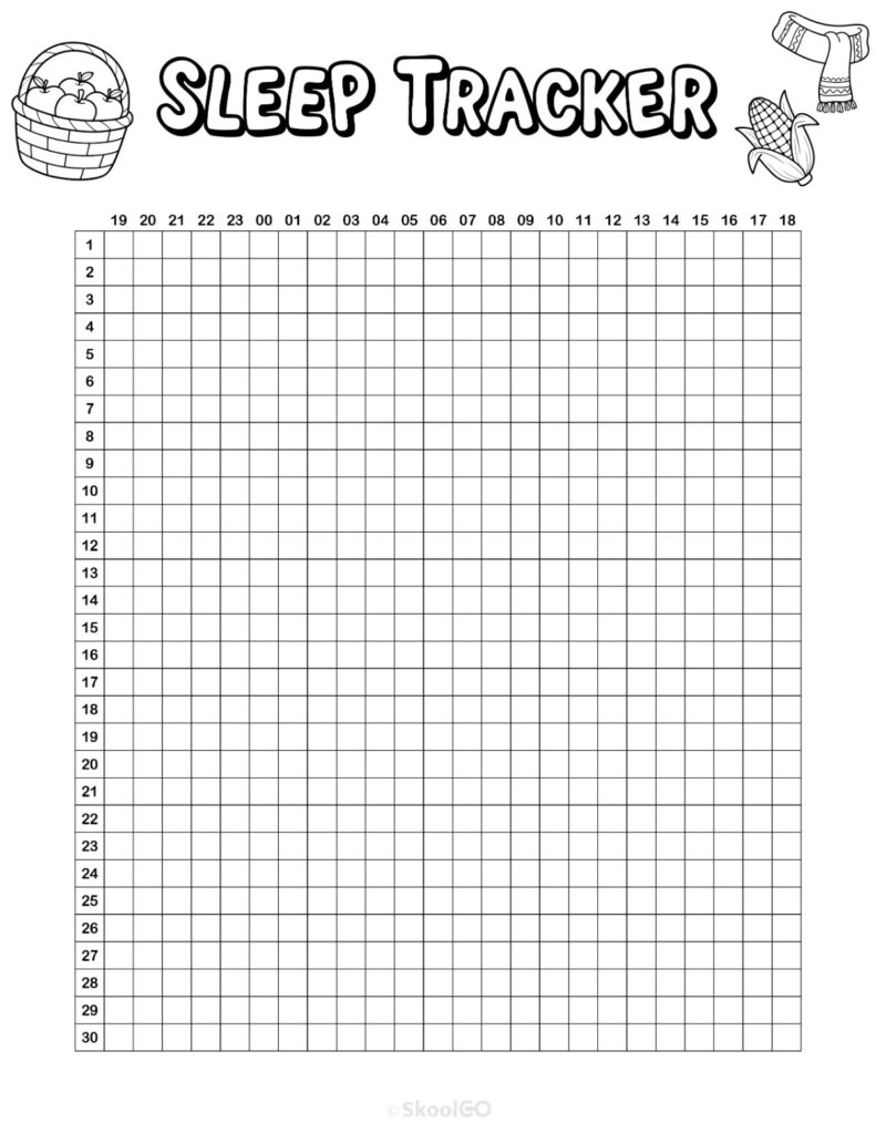 Printable November sleep tracker planner page in black and white