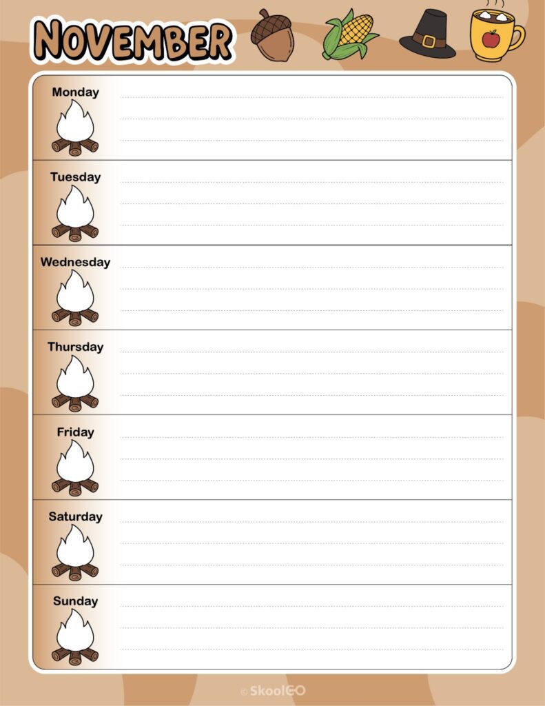 November Weekly Calendar Monday Start Printable November weekly planner with Monday start and notes section