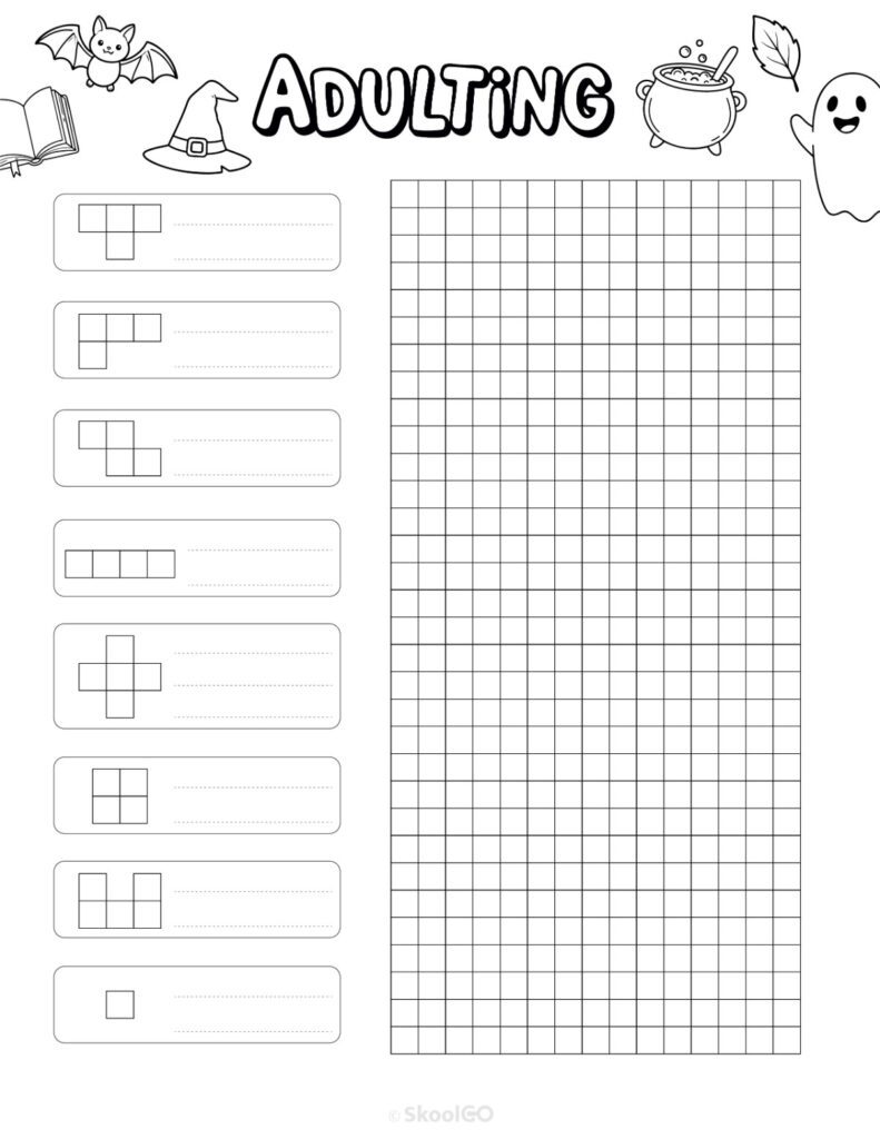 Printable October adulting tracker planner page in black and white