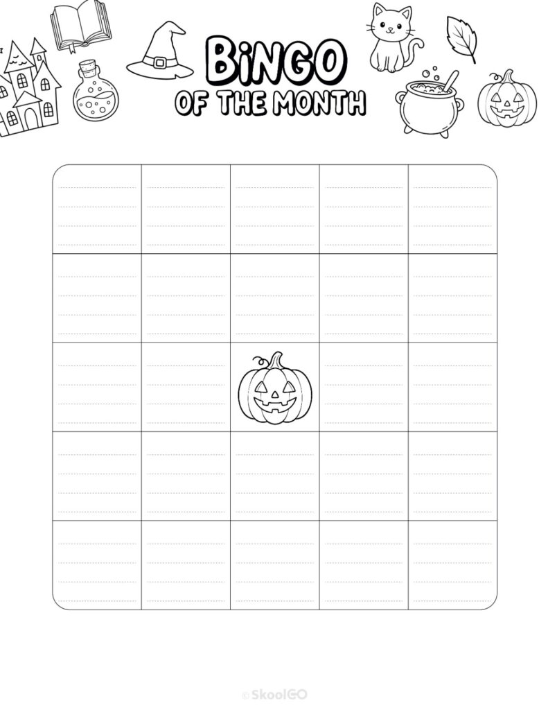 October Bingo Activity Black and White Printable October bingo activity page for journaling and planning in black and white