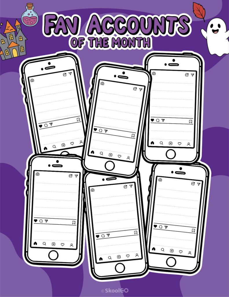 October Fav Accounts Page Printable October social networks fav accounts page for journaling, planning, and reminders