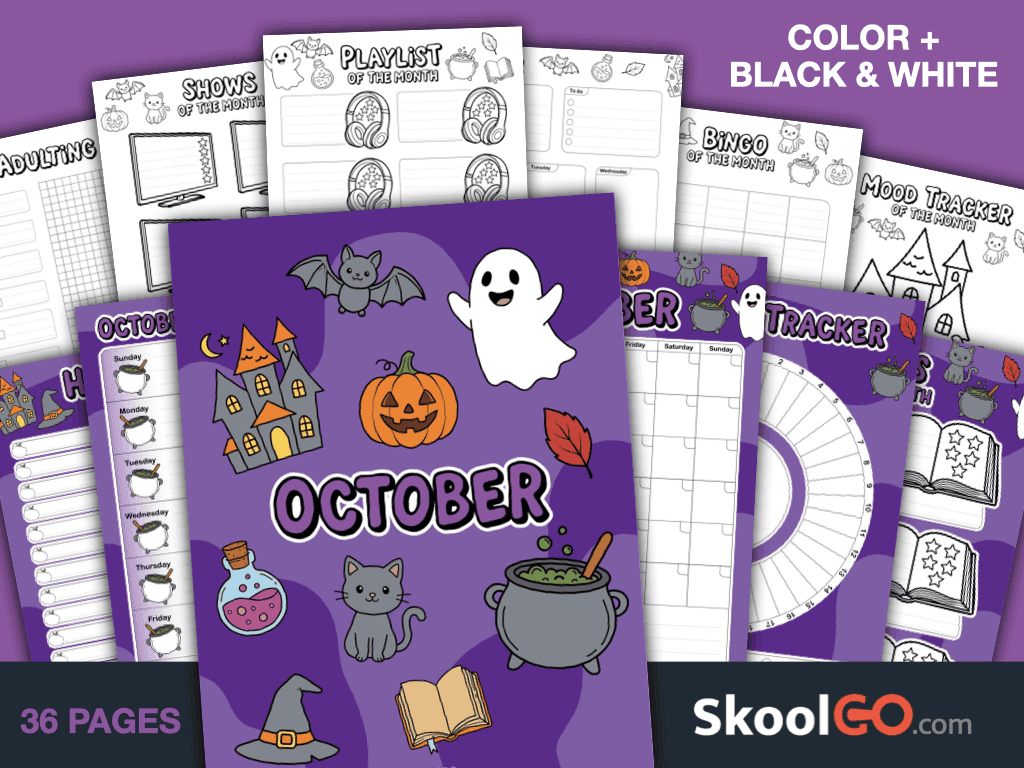 Free Printable October Journal Planner Bundle with calendars, trackers, journals, and planning pages