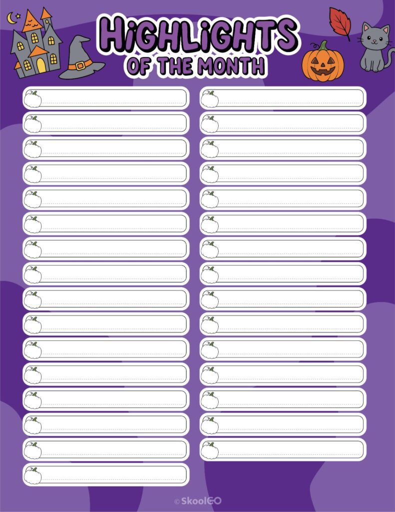 October Highlights Page Printable October highlights page for journaling, planning, and reminders