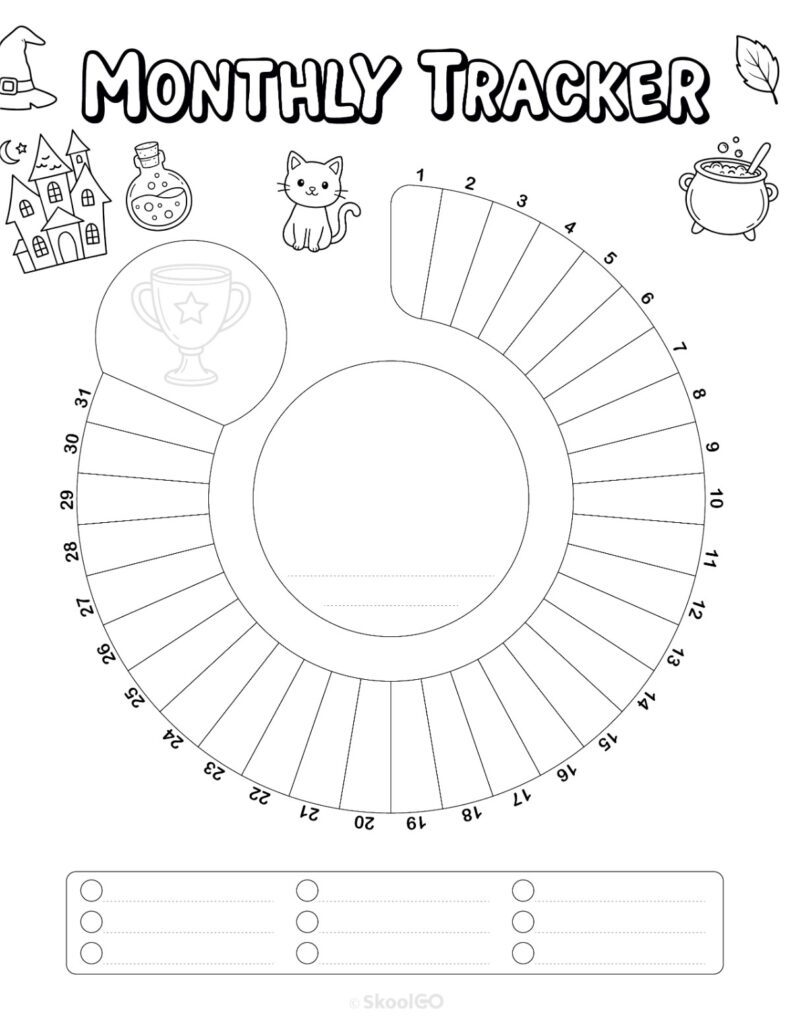 Printable October monthly tracking page in black and white