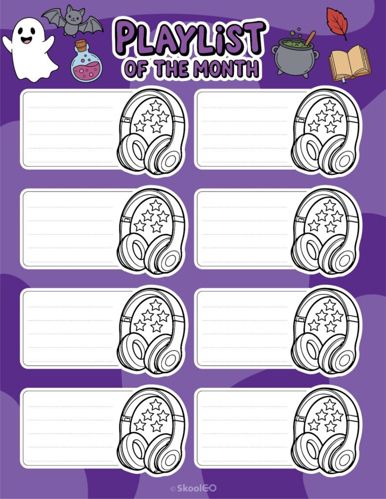 October Playlists Page Printable October playlists page for journaling, planning, and reminders