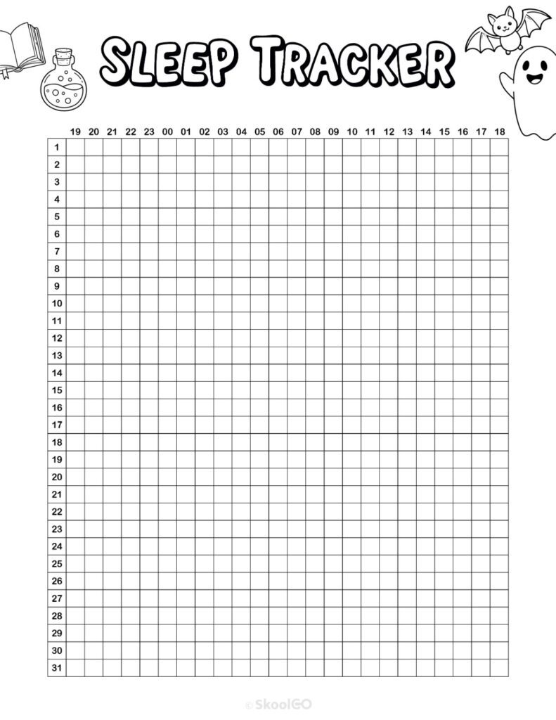 Printable October sleep tracker planner page in black and white