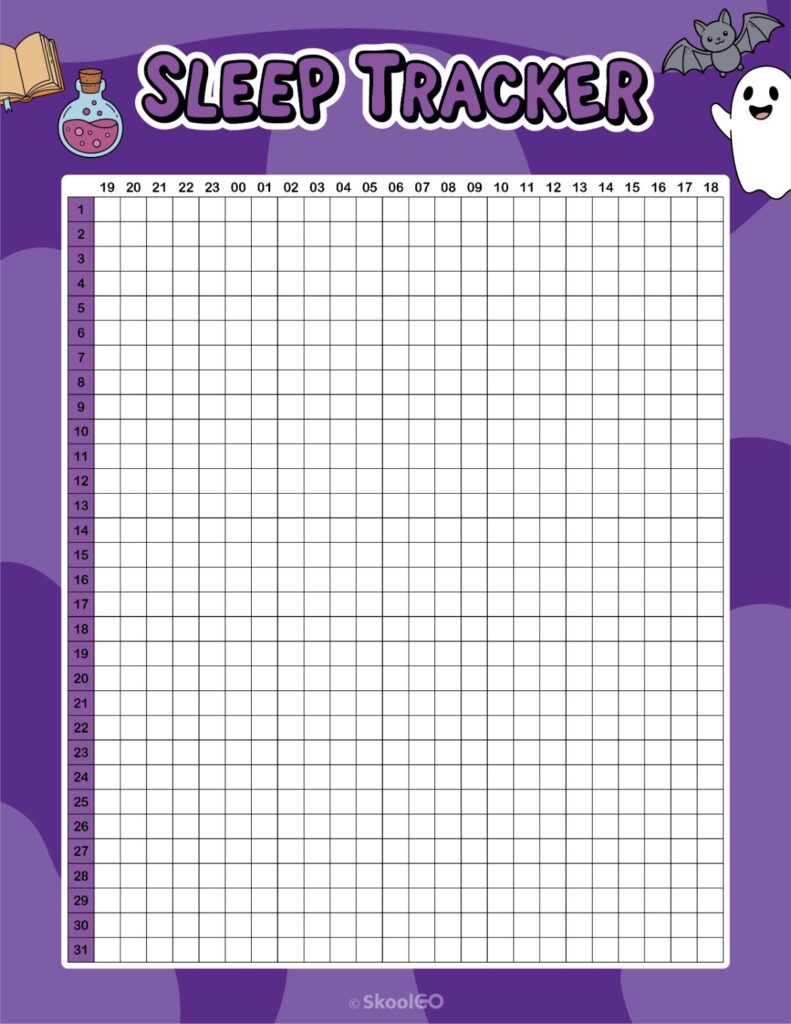 Printable October sleep tracker planner page