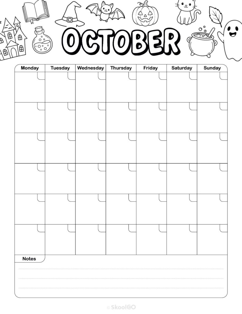 Monthly Journal Planning Page Black and White October monthly journal planner printable page in black and white