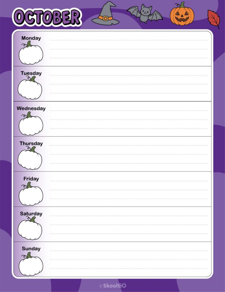 October Weekly Calendar Monday Start Printable October weekly planner with Monday start and notes section