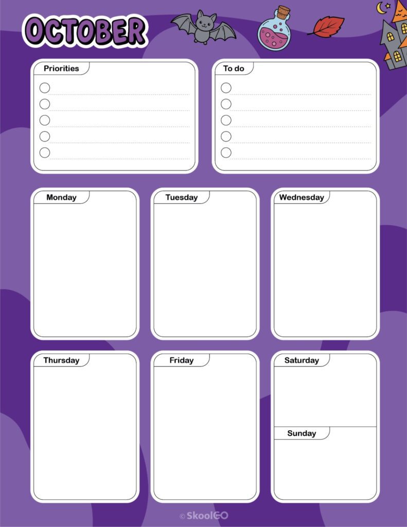 October Weekly Planner Printable October weekly planner with priorities and to-do list