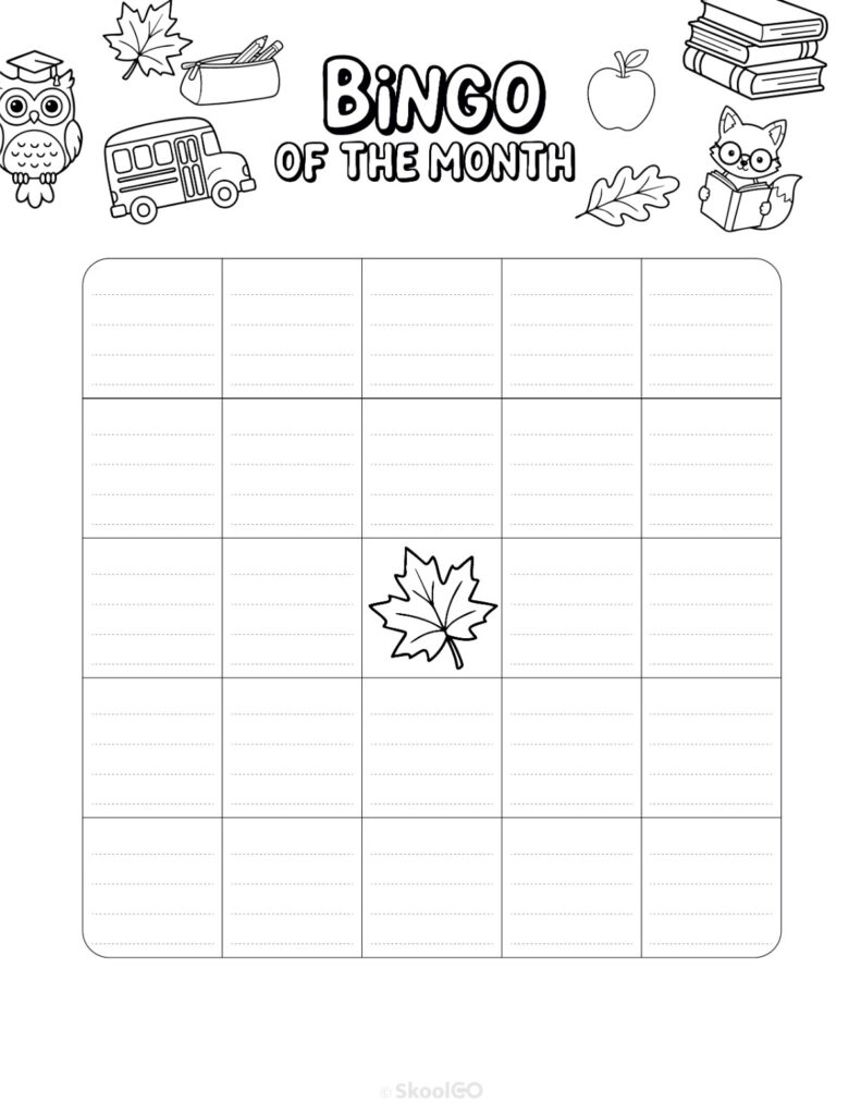 September Bingo Activity Black and White Printable September bingo activity page for journaling and planning in black and white