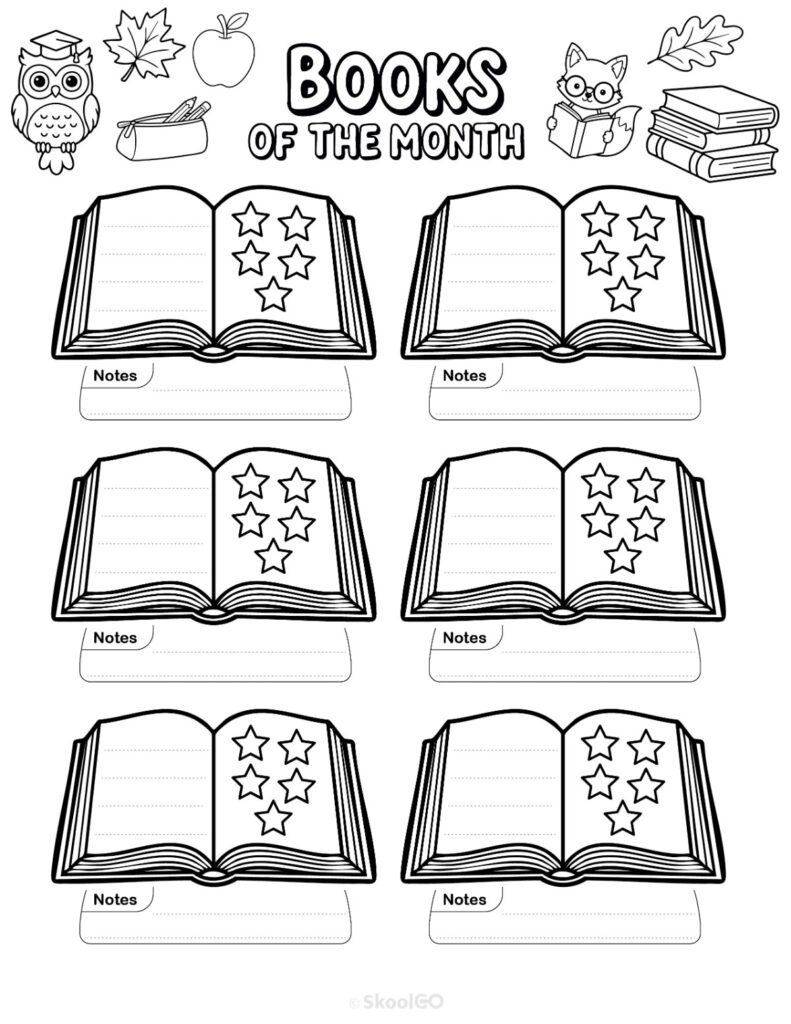 September Books Page Black and White Printable September books page for journaling, planning, and reminders in black and white