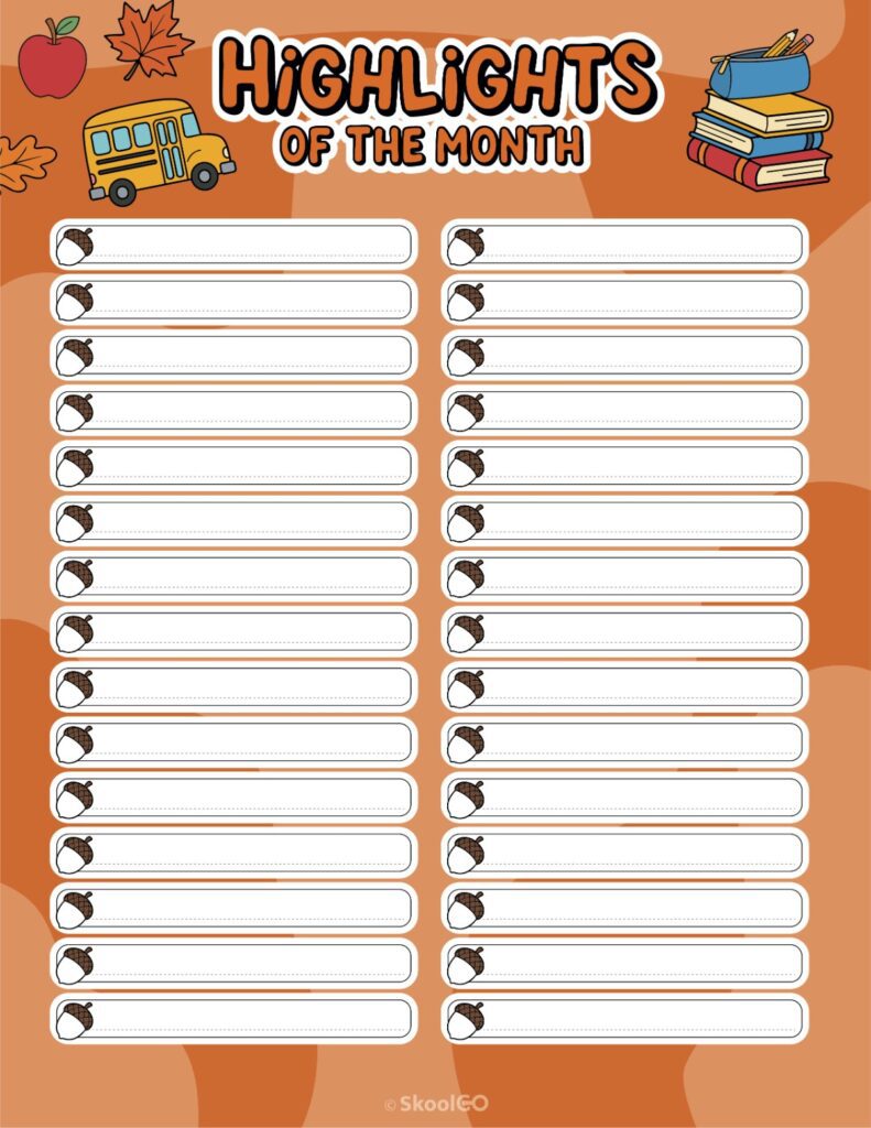 September Highlights Page Printable September highlights page for journaling, planning, and reminders